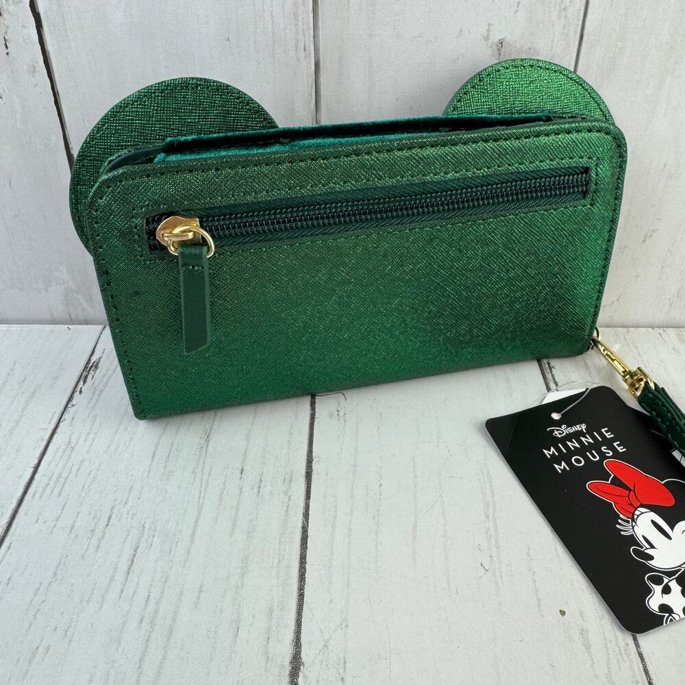 NWT Disney's Minnie Mouse Green Velvet Ears & Metallic Bow Tech Wristlet Wallet - Picture 4 of 6